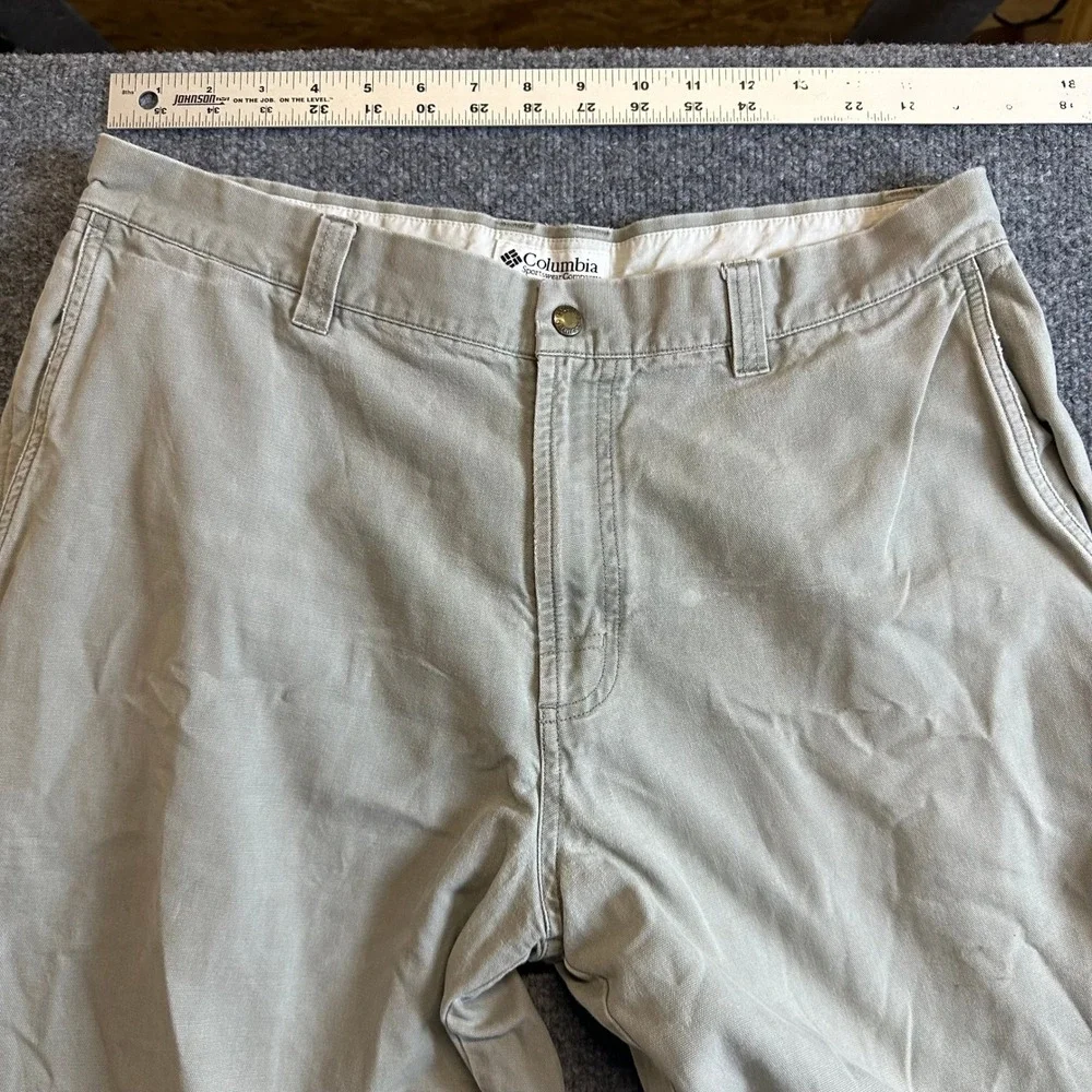 Columbia Pants Mens Size 36 Tan Canvas Utility Relaxed Fit Outdoor Frayed Hem